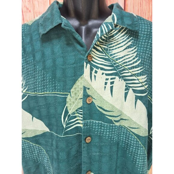 Tommy Bahama Mens Silk Hawaiian Shirt Large Green Palm Print Tropical - Picture 3 of 6